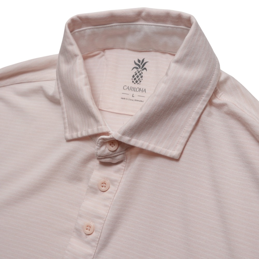 Cariloha Polo Shirt Men Large Pink Striped Short Sleeve Soft Lightweight 1501
